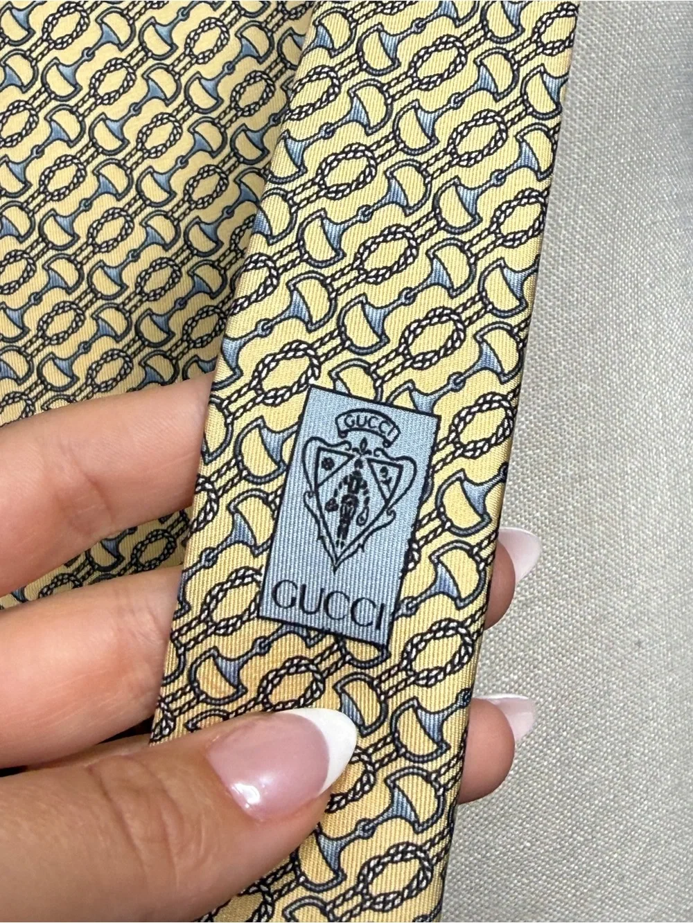 Gucci Horsebit Patterned Butter Yellow Silk Tie One Size